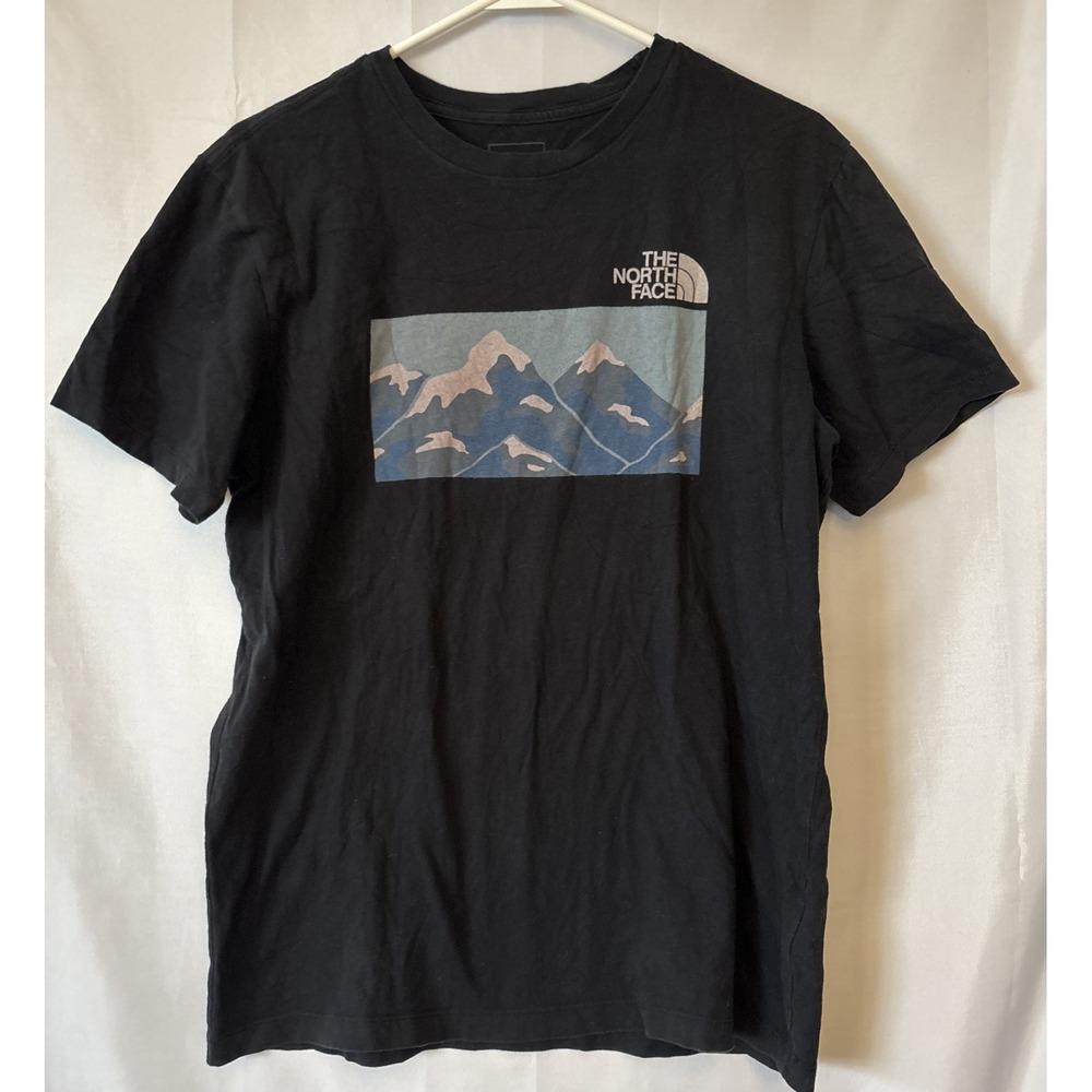 THE NORTH FACE MEN'S T-SHIRT CREW NECK SHORT SLEEVE MOUNTAIN‎ PRINT BLACK SIZE N